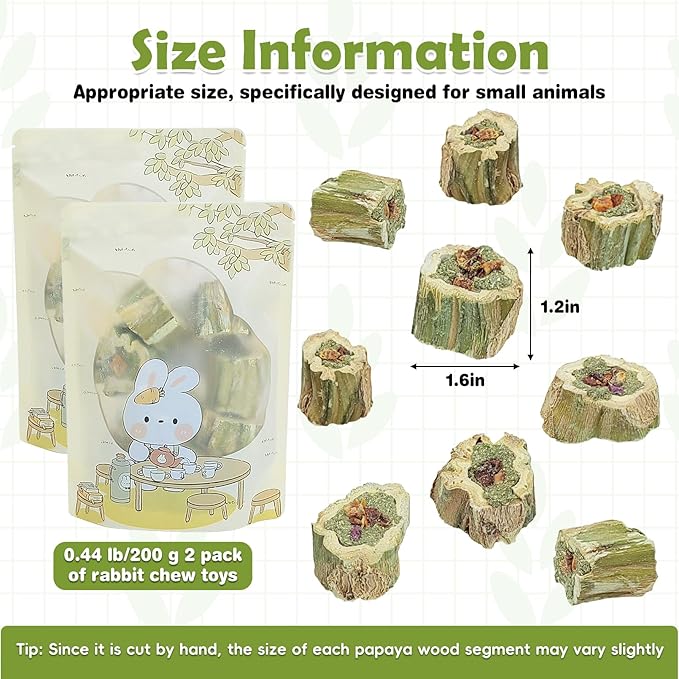 Fhiny Rabbit Chew Toys Natural Papaya Wood Treats Small Pet Molar Snacks Contain Grass Apple Carrot and Purple Sweet Potato Filling for Bunny Hamsters Guinea Pigs Chinchillas Teeth Grinding(0.44 lb)