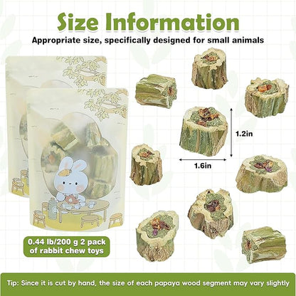 Fhiny Rabbit Chew Toys Natural Papaya Wood Treats Small Pet Molar Snacks Contain Grass Apple Carrot and Purple Sweet Potato Filling for Bunny Hamsters Guinea Pigs Chinchillas Teeth Grinding(0.44 lb)