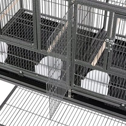 42" Stackable Center Divided Breeder Breeding Bird Flight Double Rolling Cage for Aviaries Canaries Cockatiels Lovebirds Finches Budgies Small Parrots