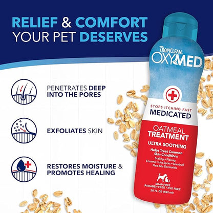 TropiClean Oxymed Medicated Cat & Dog Shampoo and Conditioner Set for Itchy Skin, Skin Soothing Oatmeal Shampoo & Conditioner for Dogs & Cats | Set of 2
