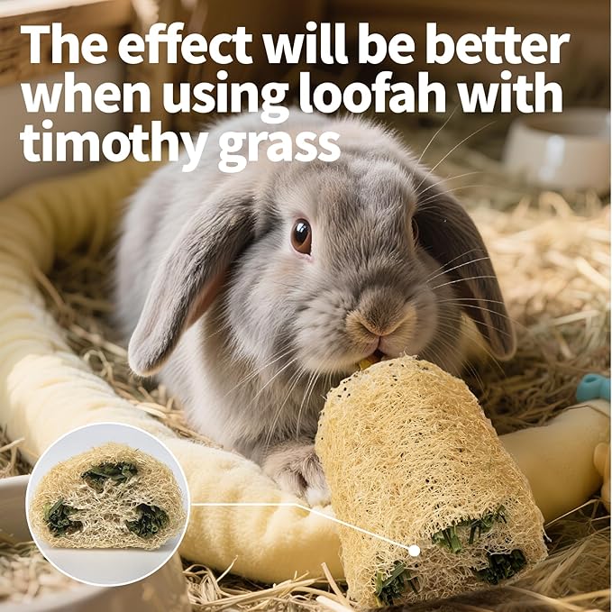 3 PCS Rabbit Chew Toys,100% Natural Loofah Without Additives,Bunny Chew Toys for Teeth,Fiber-Rich Rabbit Treats for Bunny Chinchilla Dogs