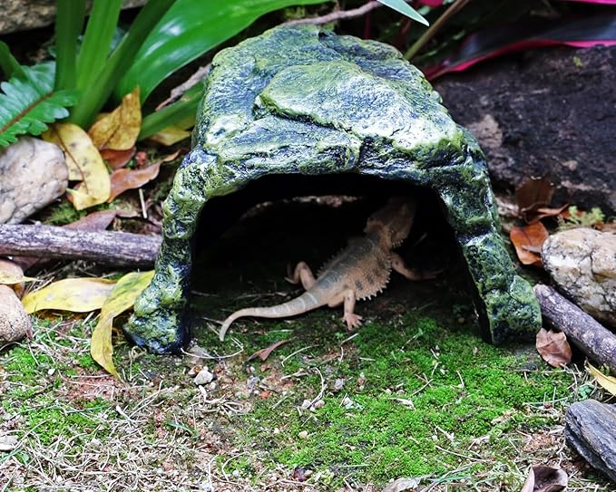 Rock Hide Cave for Reptiles, Amphibians Rock Den - Terrarium & Aquarium Decor, Great for Bearded Dragons,Lizards,Snakes,Turtles,Geckos,Frogs,Small Animals - Large Size