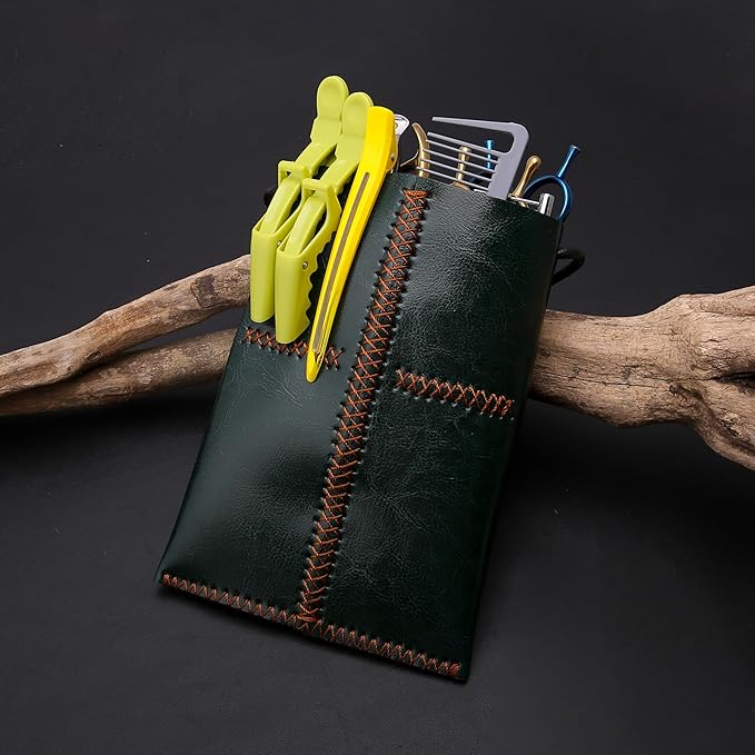 Dog Grooming Scissors Storage Bag: Hand-stitched, Show-quality Head Layer Calf Leather, Holds 5 Pairs of Dog Grooming Scissors Green