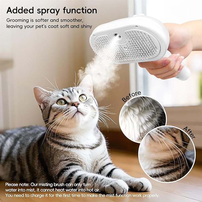 3 in 1 Steam Brush for Dogs and Cats,Pet Spray Hair Removal Comb for Shedding and Grooming Supplies,Spritz Defur Comb for Dogs and Cats,Water Brush for Indoor Cats and Dog.