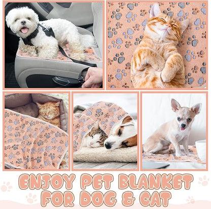 Chumia 40 Pcs Blankets Soft Fluffy Fleece Washable Pet Dog Sleep mat Paw Print Pattern Fleece Blankets for Pets Throw Warm Bed Mat for Dog Puppy Cat(24 x 16 Inch,Brown)