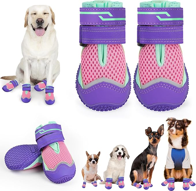 Dog Shoes for Large Medium Dogs, Dog Shoes for Summer Hot Pavement, Dog Boots & Paw Protectors Anti-Slip Waterproof for Outdoor Hiking Walking Hardwood Floor Snow with Reflective Straps Size 8