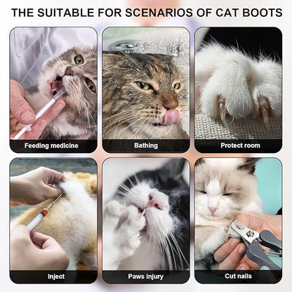 4 Pack Breathable Cat Shoes to Prevent Scratcning, Adjustable Only Cats Booties Mittens Socks (Grey, M)