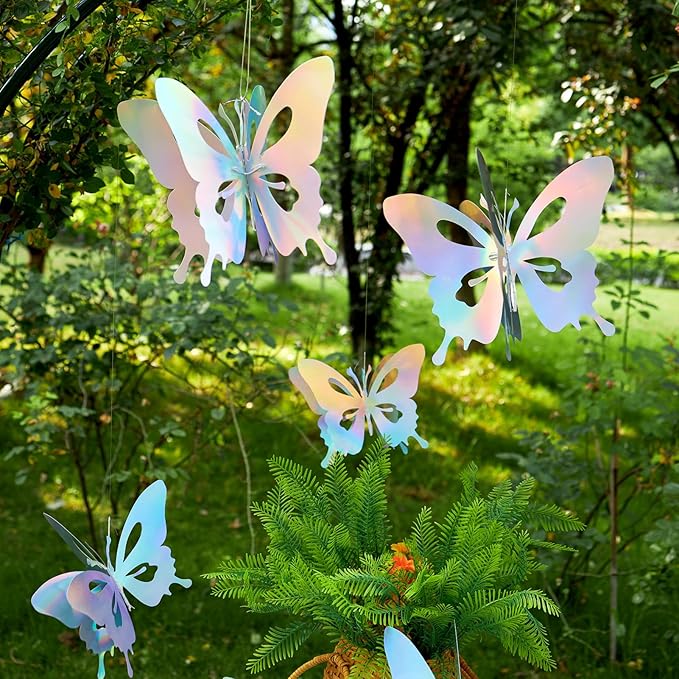 8 Pcs Iridescent Hanging Butterfly Decorations, Butterfly Birthday Decorations, Shiny Foil Look Thick 3D Paper Butterflies for Birthday, Baby Shower, Wedding, Centerpiece or Hanging Decor