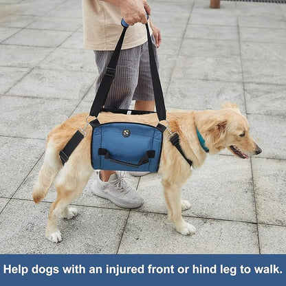 Dog Carry Sling, Emergency Backpack Pet Legs Support & Rehabilitation Dog Lift Harness for Nail Trimming, Dog Carrier for Senior Dogs Joint Injuries, Arthritis, Up and Down Stairs (L, Blue)