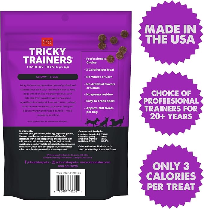 Cloud Star Tricky Trainers Chewy Dog Treats  Whole Grain Soft for Adult & Puppy