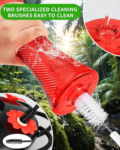 Hanging 20oz Glass Hummingbird Feeder with Moat, Small Outdoor Plastic Bird Feeder, Squirrel Proof, Ants, Outside Water Dispenser for Garden (Red Glass Bird Feeder-2)