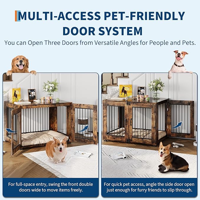 23.6" Dog Crate Furniture, Wooden Kennel with Locking Double Doors, Chew-Resistant Indoor Pet Cage End Table for Small Breeds, Brown