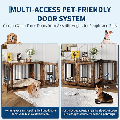31.5" Dog Crate Furniture, Lockable Double Door Wooden Pet Crate for Indoor Use, Stylish Pet Crate End Table for Small/Large/Medium Dogs, Decorative Pet House, Functional Chic Puppy Crate Furniture