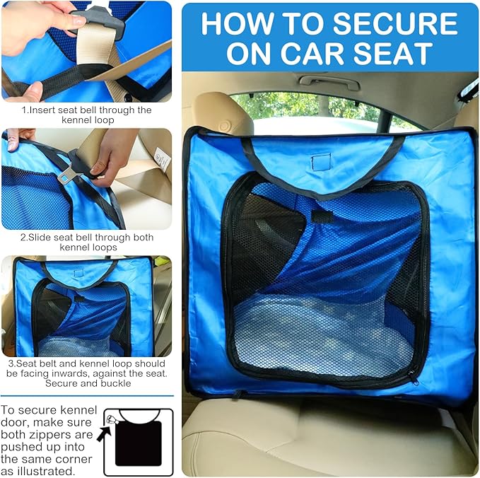 37 Inch Collapsible Dog Crate with Mat Liner Pop up Dog Kennel Waterproof Portable Car Seat Kennel Travel Crate for Pet Indoor Outdoor Cat Bed Collection(Blue)