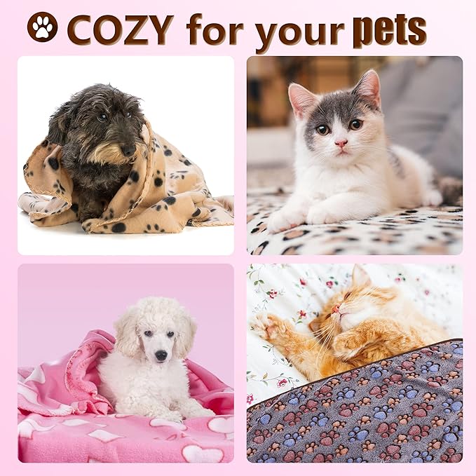 UTTPLL Blankets Super Soft & Warm Fleece Flannel Pet Blanket Cats Dogs Cute Paw Print Pet Throw Puppy Blankets Fleece Coffee Paw Small