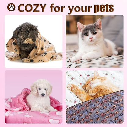 UTTPLL Blankets Super Soft & Warm Fleece Flannel Pet Blanket Cats Dogs Cute Paw Print Pet Throw Puppy Blankets Fleece Coffee Paw Small