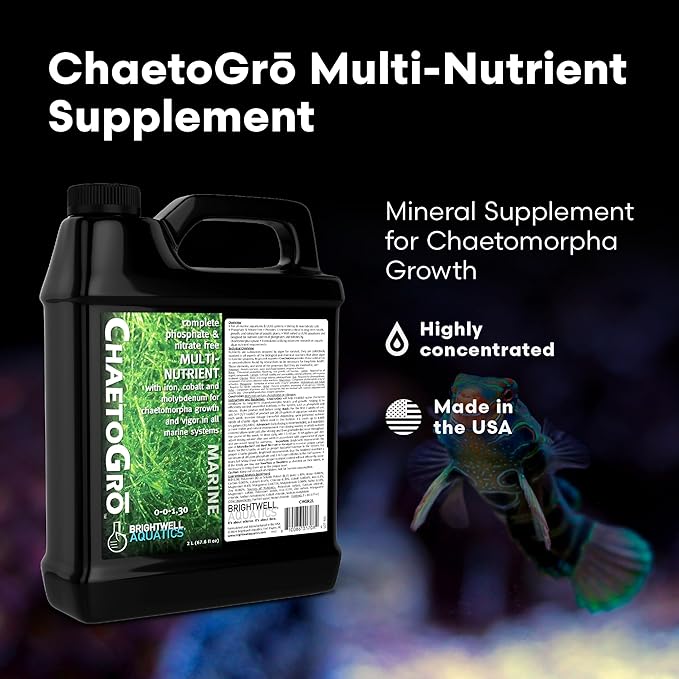 Brightwell Aquatics - ChaetoGro - Algae Nutrient Supplement for Chaetomorpha Growth in All Marine Fish Tanks - Multi-Nutrient Aquarium Water Treatments, 67.6 fl oz