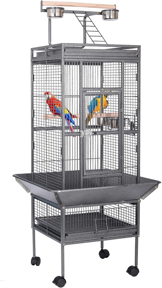 HSM 62 Inch Wrought Iron Large Bird Flight Cage with Rolling Stand for African Grey Parrot Cockatiel Sun Parakeet Conure Lovebird Canary