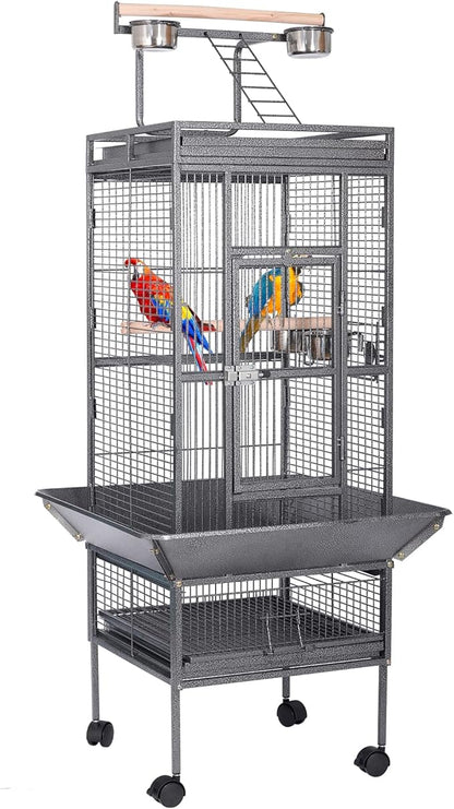 HSM 62 Inch Wrought Iron Large Bird Flight Cage with Rolling Stand for African Grey Parrot Cockatiel Sun Parakeet Conure Lovebird Canary