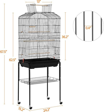 Yaheetech 67.5inch Height Extra Large Bird Cage Cockatiel Cage Metal Parrot Cage w/Slide-Out Tray & Feeders & Detachable Rolling Stand