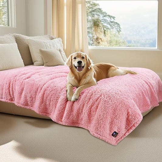 Luciphia Waterproof Pet Blanket for Medium Large Dogs Soft Cat Sherpa Calming Thick Cover Leakproof Cozy Puppy Sofa Bed Car Couch Protector(Pink,80x63 inches)