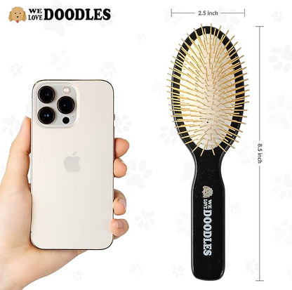 Pet Grooming Detangler Pin Dog Brush For Shedding and Removing Loose Fur, Lightweight Beech Wood with Gold Plated Pins for Long Hair [We Love Doodles]