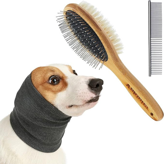 Quiet Ears for Dogs with Dual Sides Dog Brush and Dog Comb, Dogs No Flap Ear Wraps for Anxiety Relief, Calming, with Professinal Grooming Brush