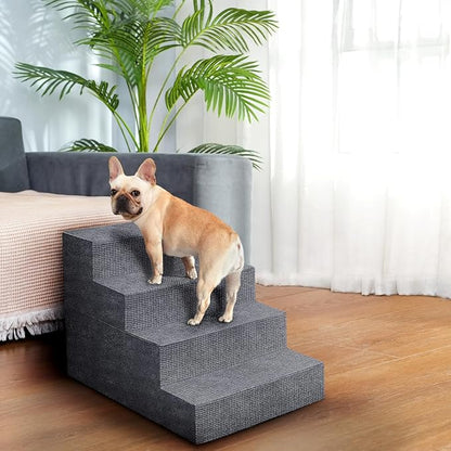 Niubya Dog Stairs for Small Dog, Dog Steps for High Beds and Couch,18”H Non-Slip Bottom Pet Stairs for Small Dogs and Cats,High-Density Foam Pet Steps Grey, 4 Steps