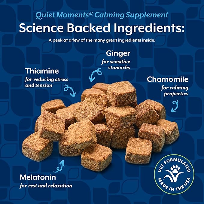 NaturVet Quiet Moments Calming Dog Supplement, Dog Soft Chews with Melatonin to Help Reduce Stress from Storms, The Vet, Fireworks, and Travel, Bacon and Chicken Flavored Pet Supplement, 70 Count Jar