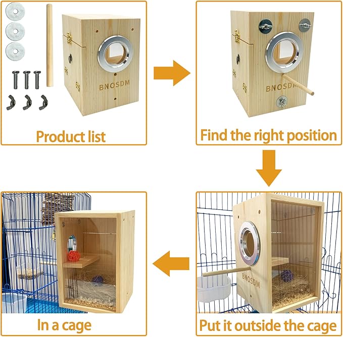 BNOSDM Parakeet Nesting Box Transparent Bird Breeding Nest Boxes Natural Wood Bird Cage (S)