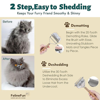 Cat Brush for Dematting & Deshedding, 2 in 1 Undercoat Rake, Efficiently Remove Loose Hair & Matted Fur, Professional Shedding Comb for Indoor Cats & Long Haired Cats