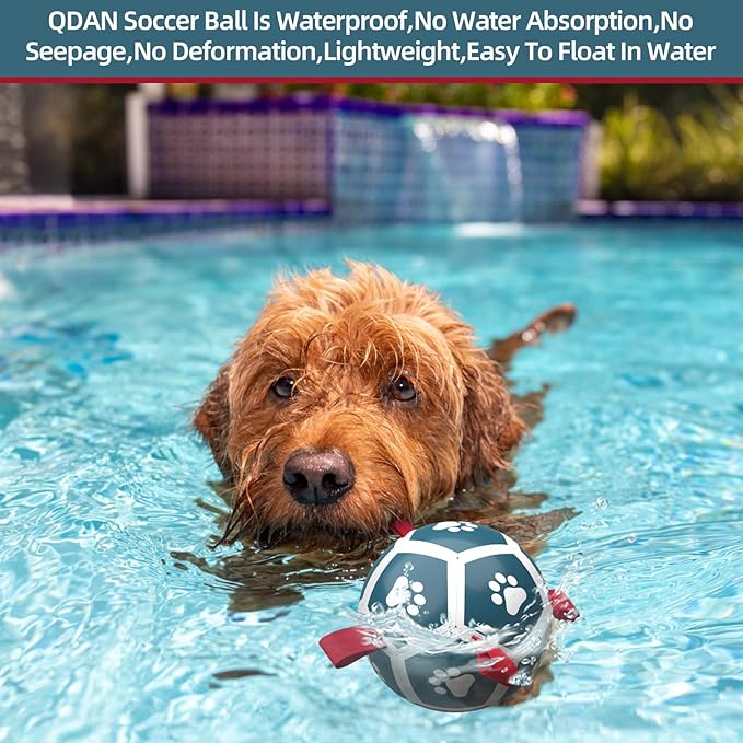 QDAN Dog Toys Soccer Ball with Straps, Outdoor Interactive Dog Toys for Tug of War, Puppy Birthday Gifts, Dog Tug Toy, Dog Water Toy, Durable Dog Balls for Small Dogs - Blue&Red（5 Inch）