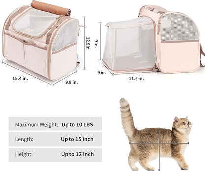 FUKUMARU Cat Backpack Carrier, Expandable Small Pet Carriers for Cats with 4 Pockets, Hiking Travel Carrier Bag for Small Animal, Airline Approved Cat Carrier with Rollable Cover for Nervous Cat, Pink