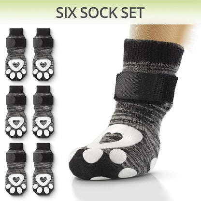 Anti Slip Dog Socks for Hardwood Floors, 6 Pack | Dog Socks to Prevent Licking Paws and Add Traction | Paw Protection for Senior Dogs | Dog Booties Alternative - Large