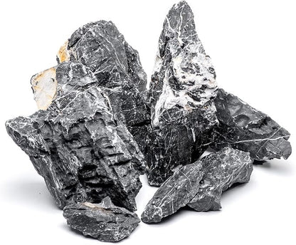 SubstrateSource Natural Stone for Aquarium, Terrarium, Paludarium, Reptile Enclosures - Set of Decorative Rocks for Landcapes, Aquascaping, Fish Tank Decor (Blue Seiryu Stone, 20 Pounds, 3-8")