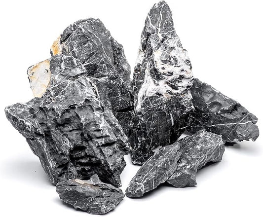 SubstrateSource Natural Stone for Aquarium, Terrarium, Paludarium, Reptile Enclosures - Set of Decorative Rocks for Landcapes, Aquascaping, Fish Tank Decor (Blue Seiryu Stone, 20 Pounds, 3-8")