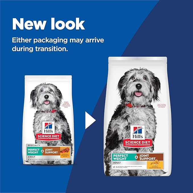 Hill's Science Diet Perfect Weight & Joint Support, Adult 1-6, Weight Management & Joint Support, Dry Dog Food, Chicken & Brown Rice, 3.5 lb Bag