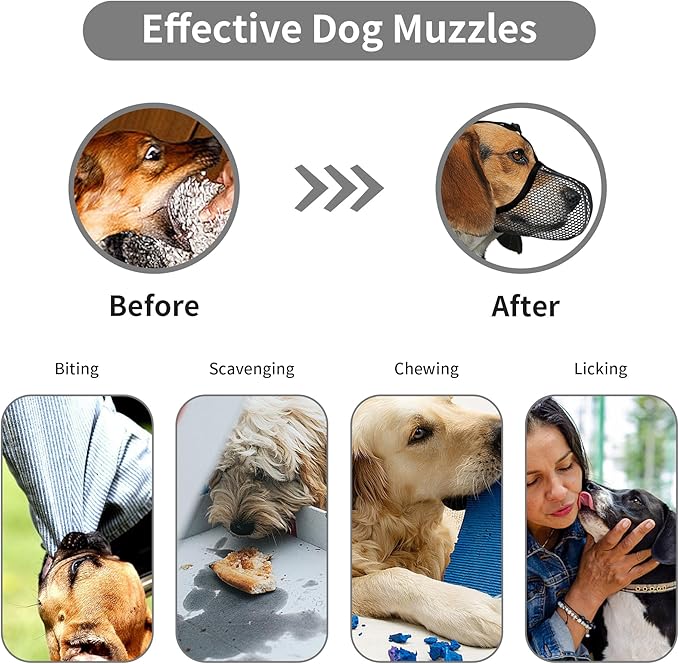 Dog Muzzle, Breathable Soft Muzzle for Medium to Large Dogs to Anti & Prevent Barking Biting Chewing, Reflective & Adjustable Basket Muzzle with Air Mesh for Beagle Black L