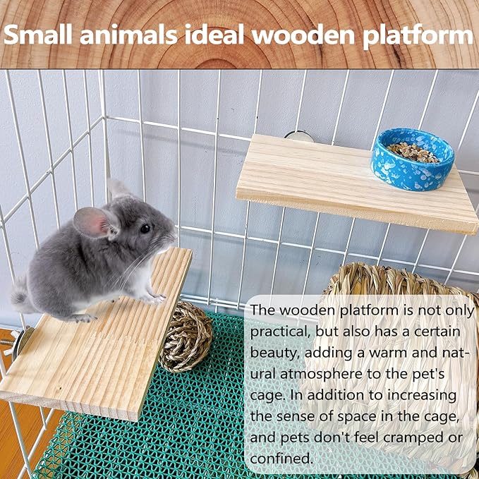 Hamster Wooden Ledge Platform 2Pcs Small Animals Natural Wood Stand Platform Chew Toys Cage Accessories for Squirrel Gerbil Suger Glider Rat Hamsters Bird