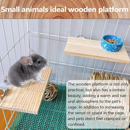 Hamster Wooden Ledge Platform 2Pcs Small Animals Natural Wood Stand Platform Chew Toys Cage Accessories for Squirrel Gerbil Suger Glider Rat Hamsters Bird