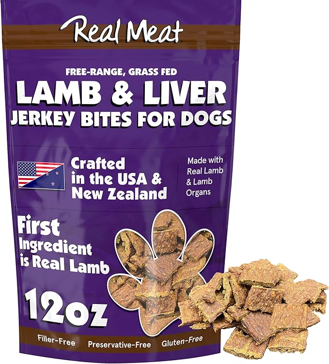 Real Meat Dog Treats - 12oz Bag of Bite-Sized Air-Dried Lamb & Liver Jerky for Dogs - Grain-Free Jerky Dog Treats Made up of 95% Human-Grade, Free-Range, Grass Fed Lamb - All-Natural Dog Treats