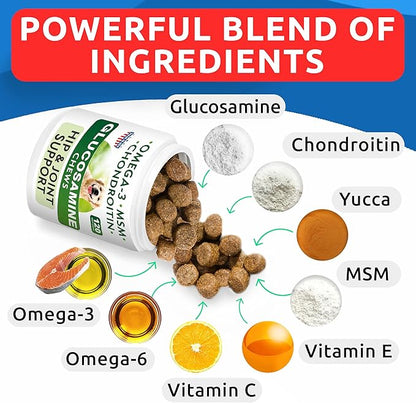 Glucosamine Chondroitin Dog Hip & Joint Supplement - Joint Pain Relief - Hip & Joint Chews for Dogs - Joint Support Large Breed - Senior Doggie Vitamin Pills Joint Health - (240 Treats - Chicken)