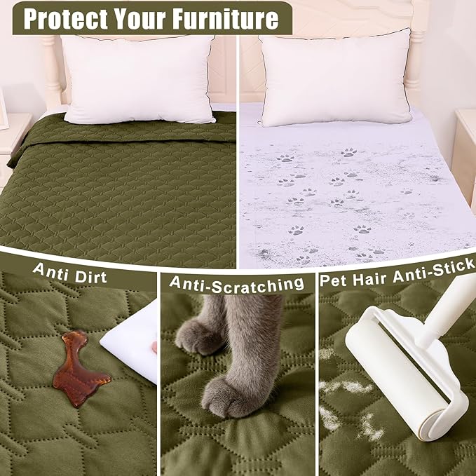 Smiry Waterproof Dog Blanket, Soft Dog Bed Cover Pet Blanket, Reversible Couch Cover for Dogs Washable, Pet Couch Covers for Sofa Furniture Protector for Puppy Cat (82x120 Inch, Green/Navy)