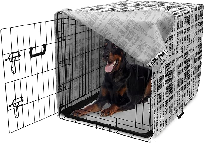 Ambesonne Black and White Dog Crate Cover, Watercolor Stained Pattern Tie Dye Digital Print Shibori Inspired Hippie, Easy to Use Pet Kennel Cover for Medium Large Dogs, 42 Inch, White Black
