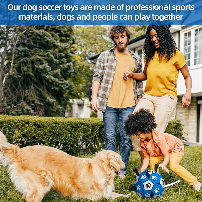 QDAN Dog Ropes Toys Soccer Ball with Straps, Interactive Dog Toys for Tug of War, Puppy Birthday Gifts, Dog Tug Toy, Dog Water Toy, Durable Dog Balls for Medium & Large Dogs-Blue&Grey（8 Inch）