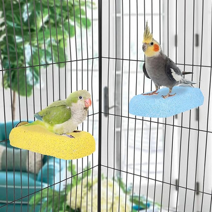 Wontee Bird Chewing Toys Grinding Beak Bird Perch Stand for Budgies Parakeets Cockatiels Lovebirds Conures Rats Squirrels, 2 Packs (Yellow+Blue)