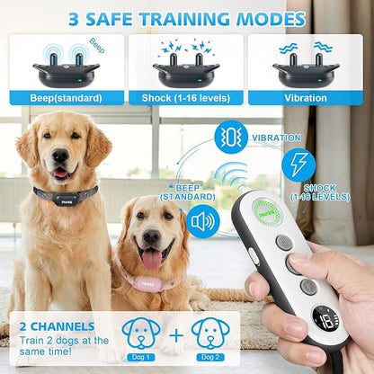 Dog Shock Collar for 2 Dogs (8-120lbs), IPX7 Waterproof Rechargeable Training Collars for Large Medium Small Dogs with 1000FT Remote Range, Beep Vibration Shock - Grey