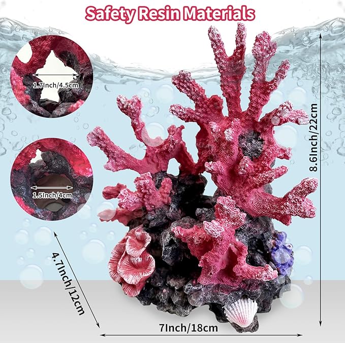 PINVNBY Aquarium Coral Reef Decor, Artificial Aquarium Coral Ornament Fish Cave Hideout Artificial Aquarium Plants Artificial Resin Fish Tank Accessories for Aquarium Landscaping (Pink)