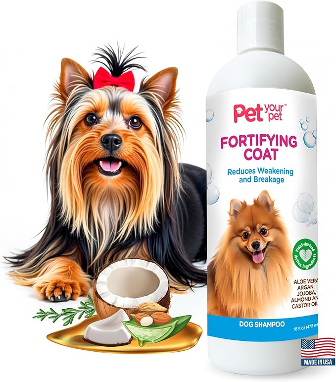 Natural Dog Shampoo for Coat Strength  Fortifying Formula with Argan, Jojoba Oil & Aloe Vera  Deodorizing & Moisturizing Grooming Wash for Shedding & Sensitive Skin - 16 oz