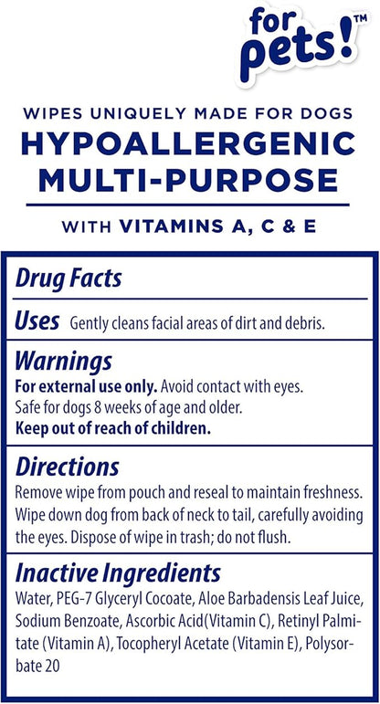 Wet Ones for Pets Hypoallergenic Multi-Purpose Dog Wipes with Vitamins A, C & E, 100 ct - 12 Pack | Fragrance-Free Hypoallergenic Dog Wipes for All Dogs Wipes Multipurpose (FF14364PCS12)